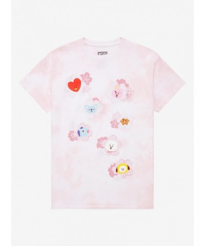 BT21 Sakura Characters Tie-Dye Boyfriend Fit Girls T-Shirt $13.87 T-Shirts